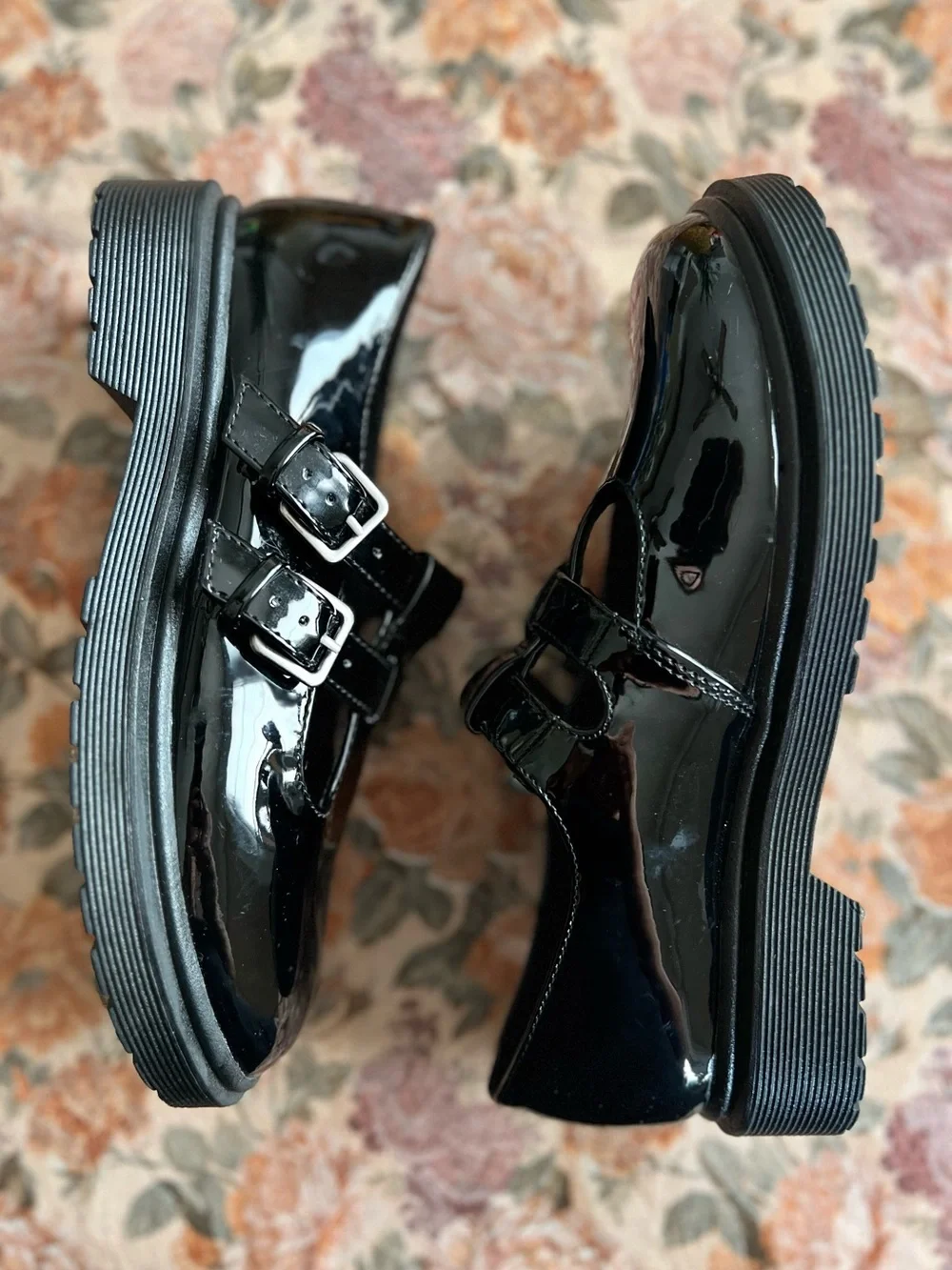 art class Kids Eden Mary Jane Black Patent Faux Leather Double-Buckle, Size 4